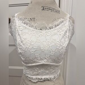 Cream Buckle bralette, lace overlay back & front, back tie, sz XL